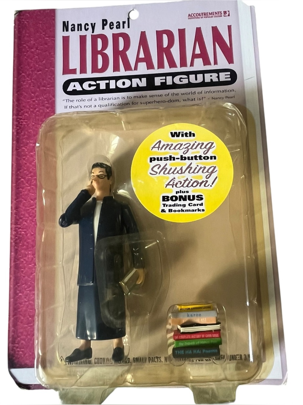 Nancy Pearl Librarian Action Figure Shushing Button New Sealed Accoutrements